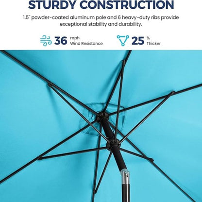 6.5 x 10 ft Turquoise Rectangular Patio Umbrella with Crank, Tilt, Polyester UV-Resistant Canopy for Pool, Backyard & Patio (Without base)