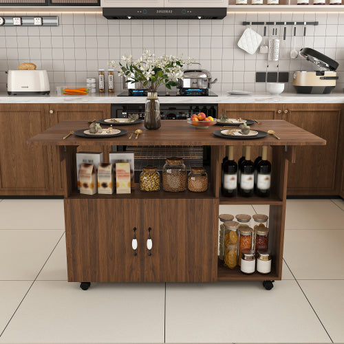 47-Inch Folding Dining Table with Storage Shelves and Wheels