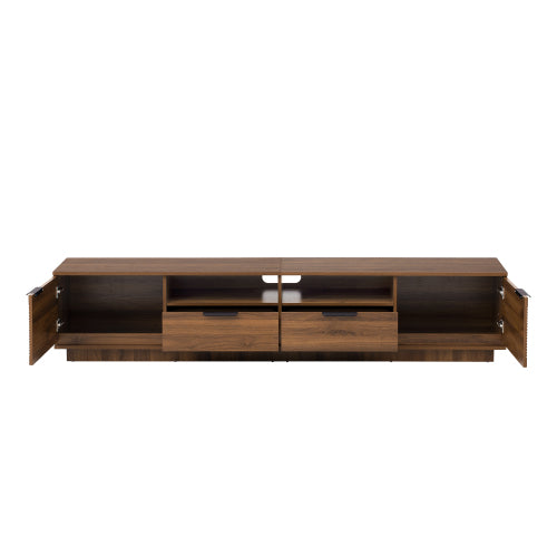 78.7 inch Walnut Wave Fluted TV Stand Legless Media Console Fits Up To 85 Inch TV