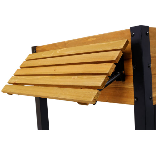 Raised Garden Bed, Metal Leg Wood Planter Boxes with Folding Storage Shelf