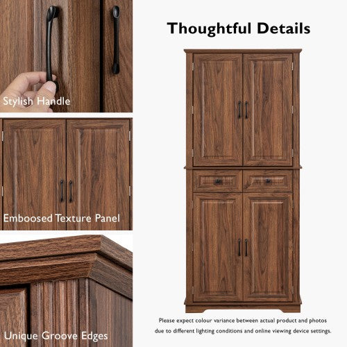 71inch  Farmhouse Kitchen Pantry Cabinet with Pull-Out Shelves Brown