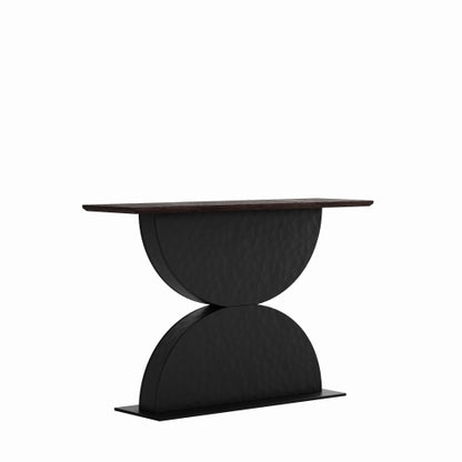 47 inchDouble Semi-Circles 3d Hammer-Shaped Texture Base Wood Console Table With Led Light Entryway Table Modern Console Table,Sofa Console Tables For Living Room
