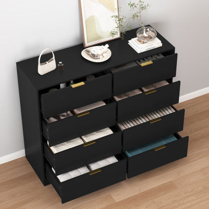 8 Drawers Dresser for Bedroom, Wood Bedroom Dresser Modern Drawer Chest, 8 Chest of Drawer, Tall Dresser for Closet, Dressers Organizer for Living Room, Closet, Hallway Black