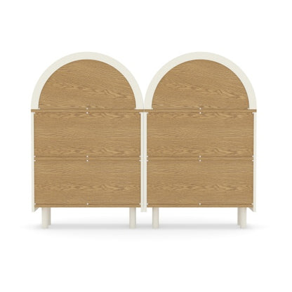 Set of 2 White Woodgrain 3-Tier Elegant Arched Top Storage Bookcase