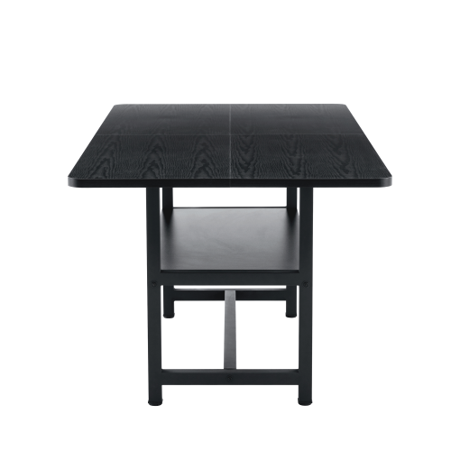 71-Inch Black Wood Grain Dining Table with Storage Shelf