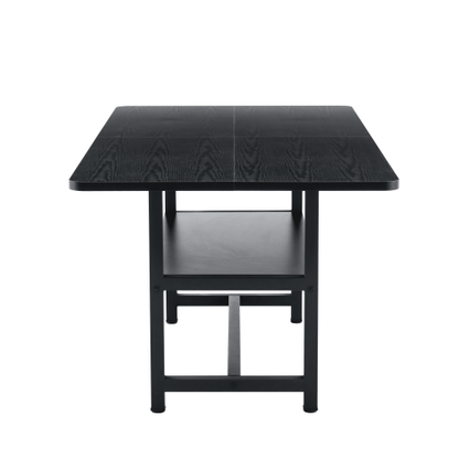 71-Inch Black Wood Grain Dining Table with Storage Shelf
