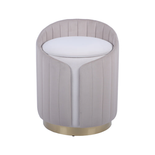 Taupe Two-Toned Storage Ottoman Vanity Stool, Velvet Tufted Seat, 265 LBS Capacity 15.5 inchx15.5 inchx19.25 inchH