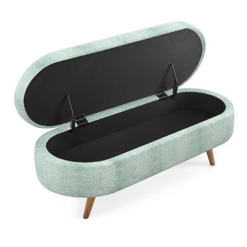 Ottoman Oval Storage Bench,Rubber Wood Legs, Gray (43.5inch x16inch x16inch ) Cyan