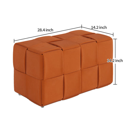 Brown Square Corduroy Ottoman Footrest, 300 LBS Engineered Wood Frame No-Assembly Multiuse Sofa Stool