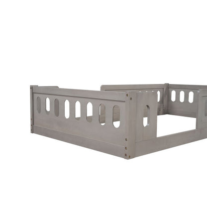 Wood Twin Size Platform Bed with Guardrail, Natural