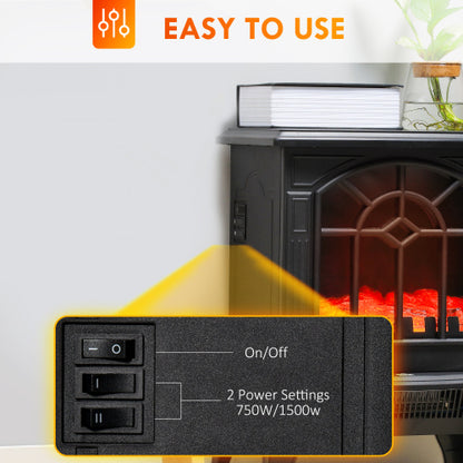 HOMCOM Electric Fireplace Stove, 18" Freestanding Fireplace Heater with Realistic Flame, Overheating Protection, Portable, 750W/1500W, Black