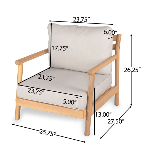 Patio Acacia Wood Chat Set, Club Chair + Coffee Table with Water-resistant Cushion, Teak + Beige