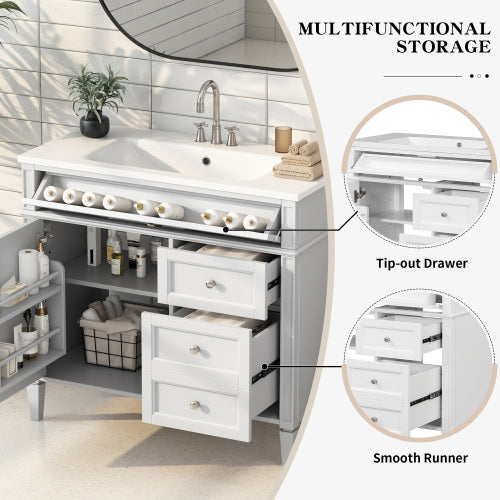 36'' Bathroom Vanity with Top Sink, Modern Bathroom Storage Cabinet with 2 Drawers and a Tip-out Drawer
