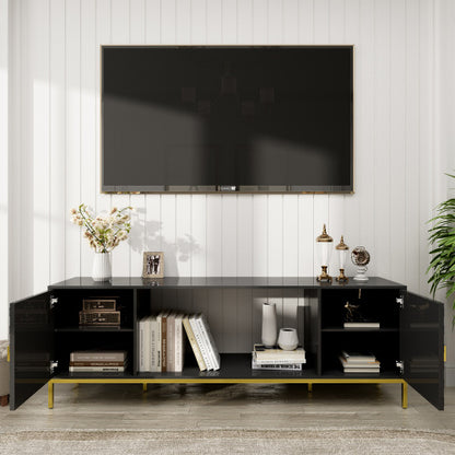 Black 70 inch TV Stand with Cabinet Storage and Open Shelves