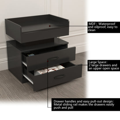 LED Nightstand with Remote Control Light, 2 Sliding Drawers Multi-Functional Side Table