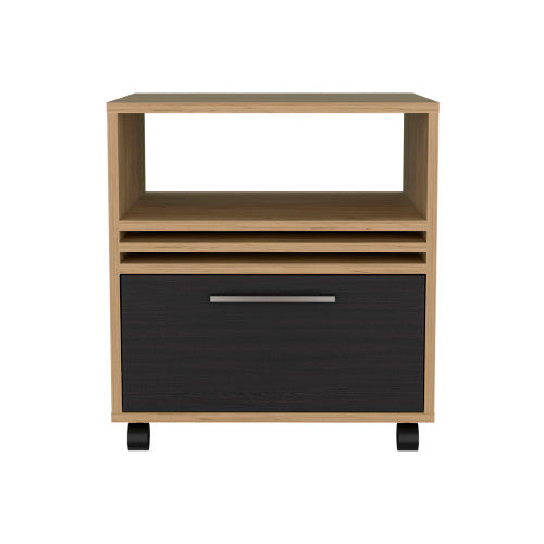 20inch High Mobile Nightstand, Natural Oak, 1 Drawer & Shelf with Casters