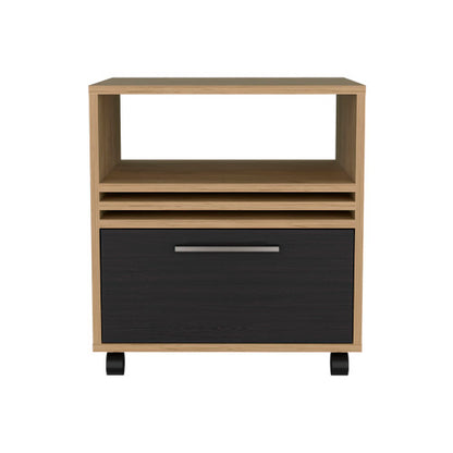 20inch High Mobile Nightstand, Natural Oak, 1 Drawer & Shelf with Casters