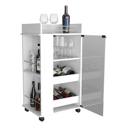 Bar Cart with Casters, Glass Door and 2-Side Shelf