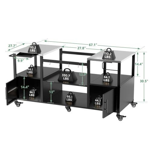 Outdoor Grill Table for Big Green Egg Style BBQ, Metal Grill Cart with Storage Box, Compatible with up to Large Green Egg, Kamado Joe Jr