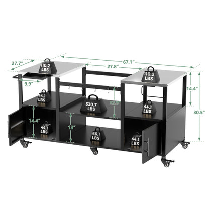 Outdoor Grill Table for Big Green Egg Style BBQ, Metal Grill Cart with Storage Box, Compatible with up to Large Green Egg, Kamado Joe Jr