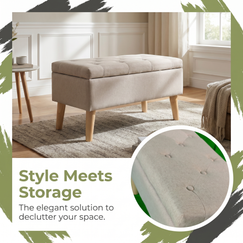 32 inch Wide Square Storage Ottoman Bench with Built-in Tray, Upholstered Footrest, Versatile End of Bed Bench for Bedroom & Entryway
