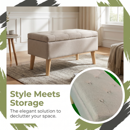 32 inch Wide Square Storage Ottoman Bench with Built-in Tray, Upholstered Footrest, Versatile End of Bed Bench for Bedroom & Entryway