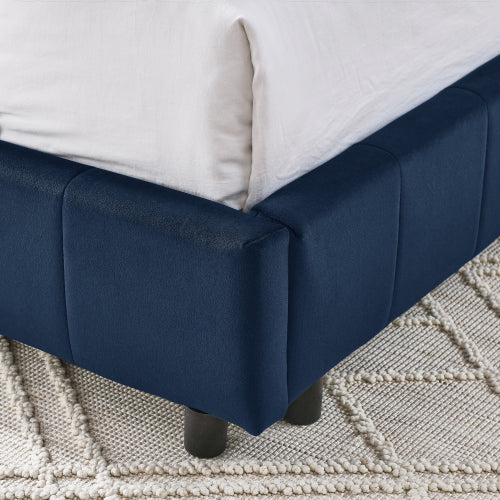 Full Size Upholstered Tufted  Bed Frame, Sofa Bed Frame with Comfortable Backrest and Armrests, Full Size Bed for Bedroom, Living Room,Velvet, Dark blue(80.5inch *59inch *30.5inch )