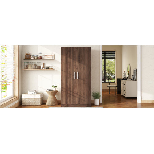 2-Door Wooden Wardrobe Armoire with 3 Storage Shelves, Brown