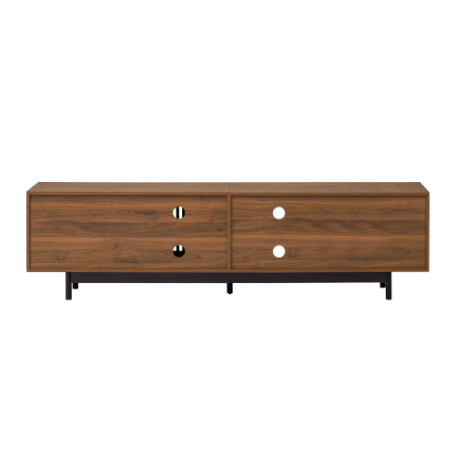 78.7 inch Walnut Slatted Door TV Stand Deep Drawers Solid Rubber Wood Legs Holds 85 inch TV