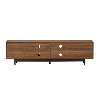 78.7 inch Walnut Slatted Door TV Stand Deep Drawers Solid Rubber Wood Legs Holds 85 inch TV