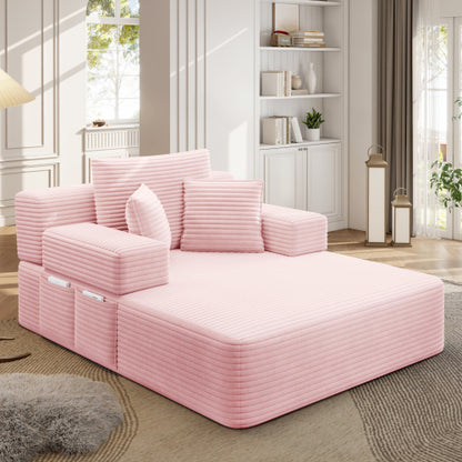 Oversized Baby Pink Corduroy Convertible Sofa Bed w/Storage Pockets