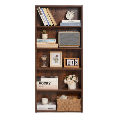 53 Inch Brown Narrow 5-Tier Adjustable Shelf Corner Bookshelf