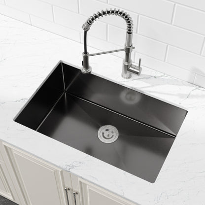 Stainless Steel Kitchen Sink, 30″x19″ Single Bowl, Undermount HandmadeSink in Black, with US Standard Drain and Hook, SS-BL-05