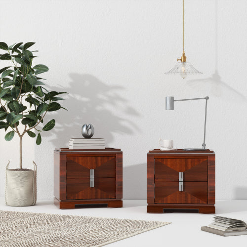 Mid-Century Modern Nightstand, 2 Drawers Wide Sofa Side Table,Wood Diamond Shaped End Table with Storage,Closet with Heavy Duty Base,Small Bedside Table for Bedroom,Living Room,Entrance, Dark Brown
