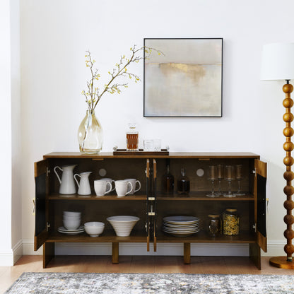 60 inch Mid Century Modern Sideboard Buffet Cabinet with Storage, TV Media Console, Storage Cabinet with Geometric Pattern & Adjustable Shelves for Kitchen Dining Living Room Entryway Hallway, Walnut