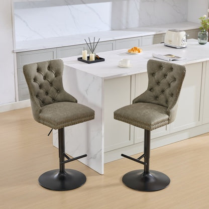 Furniture,Aged and Retro PU Swivel Barstools Adjusatble Seat Height from 26-33 Inch, Modern Bar Stools with Backs Comfortable Tufted for Home Pub and Kitchen Island (Olive Green,Set of 2)