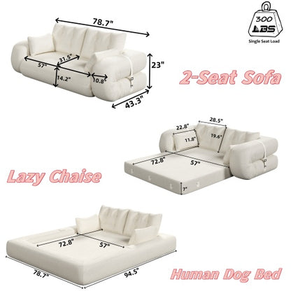 Grey 78.7 inch  Sherpa Fleece 3-in-1 Foldable Convertible Floor Sofa Bed