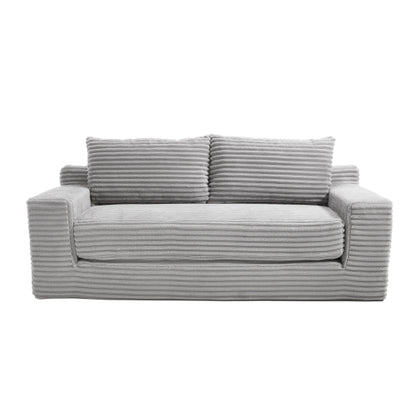 56-Inch Grey Corduroy Memory-Foam Compression Convertible Loveseat Sofa No-Assembly for Small-Space Apartment Home-Office