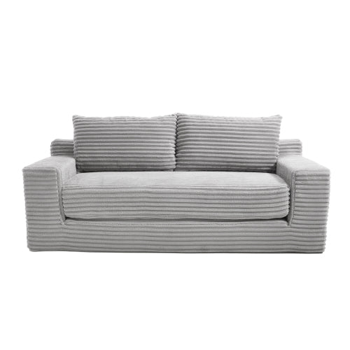 56-Inch Grey Corduroy Memory-Foam Compression Convertible Loveseat Sofa No-Assembly for Small-Space Apartment Home-Office