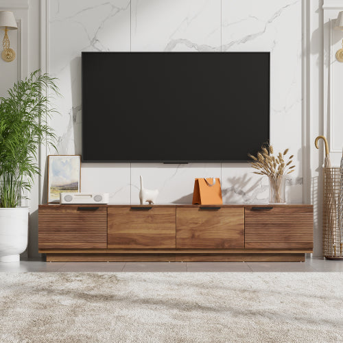 78.7 inch Walnut Mixed Slat Flat Panel Legless TV Stand Full Closed Media Console Fits Up To 85 inch TV