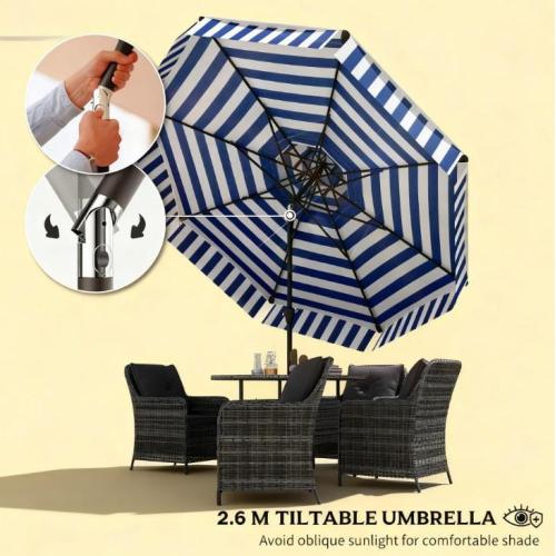 2-Tier Vented Patio Table Umbrella,Outdoor Market Umbrella,Patio Umbrella with Crank 8 Ribs,Tiltable Porch Umbrella,for Outdoor