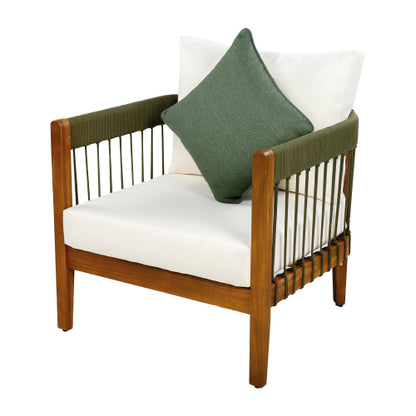 [Set of 2] Acacia Wood Outdoor Club Chair with Handwoven Rope Accents & Curved Backrest