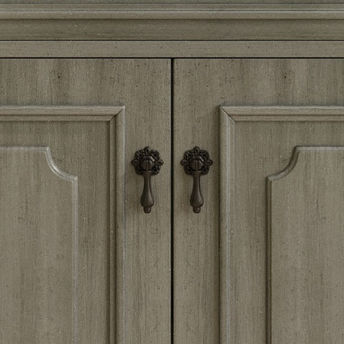 31" Vintage Bathroom Vanity with Sink, Rustic Bathroom Cabinet with Soft Close Doors and Adjustable Shelf, Curved Profile Design, Rubber Wood Legs, Gray