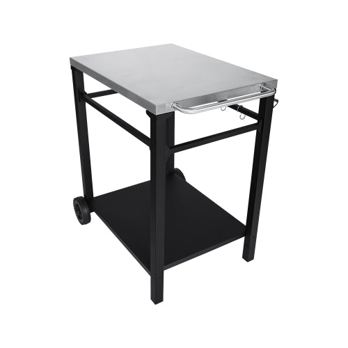 2-Tier Outdoor Grill Cart with Locking Wheels & Tool Hooks, Movable BBQ Prep Table, Rolling Serving Bar Cart for Patio, Backyard, Pizza Oven Stand, Black