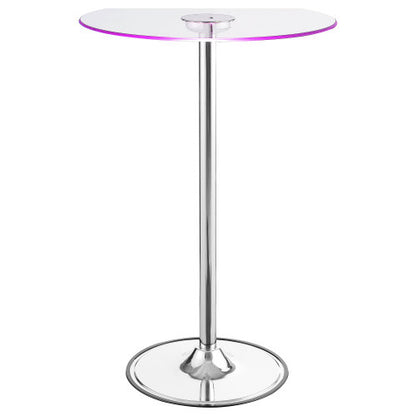 Chrome Glass Top LED Bistro Bar Table