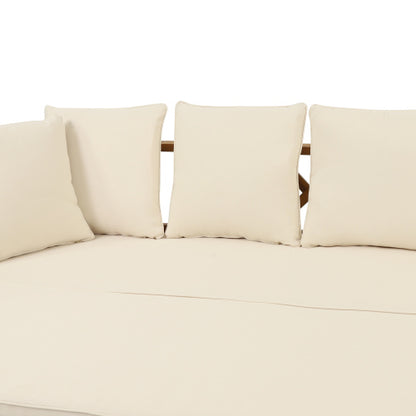 Outdoor Extendable Acacia Wood 3 Seater Sofa, Upholstered Cushion Couch, Daybed Sofa Chair, Spacious Seating Lounge Chair, Patio Daybed Sofa for Garden Yard