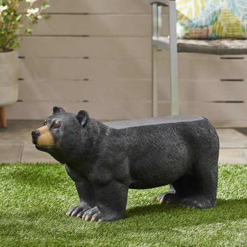 BEAR BENCH, Concrete Outdoor Bench, Outdoor Bench, Matte Black + Black