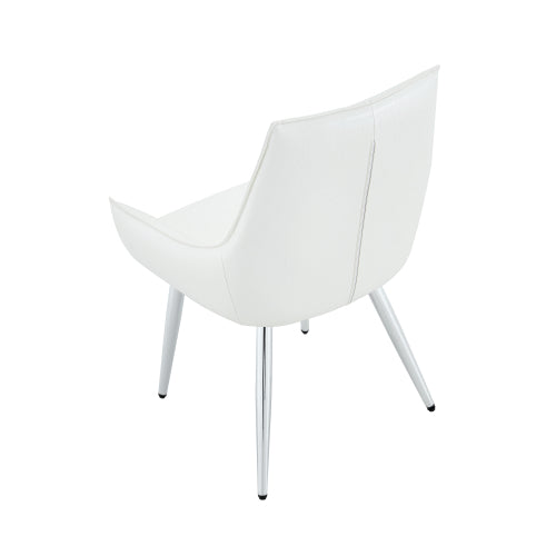 Set of 2 White Crocodile Pattern PU Dining Chairs, Diamond Tuft Chrome Metal Leg 400lbs Luxury Accent Chairs