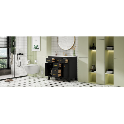 36'' Bathroom Vanity with Ceramic Sink Combo Set,Modern Freestanding Single Bathroom Cabinet with 4 Drawers & 2 Cabinets,Storage Cabinet for Bathroom, Solid Wood Frame Vanity Set, Black