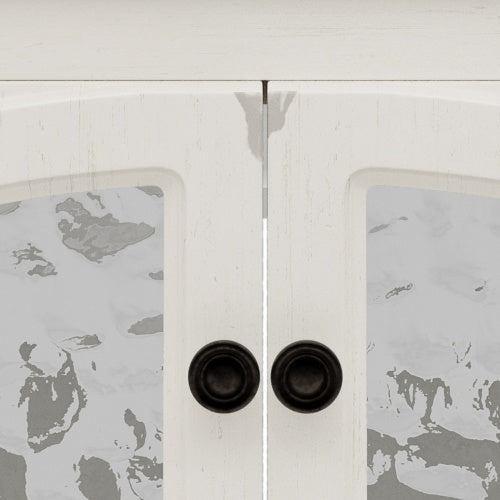 31" Farmhouse Bathroom Vanity with Ceramic Sink, Faux Aged Finish, Vintage Rustic Bathroom Cabinet with Bronze Pulls and 2 Soft-Closing Doors, Antique White